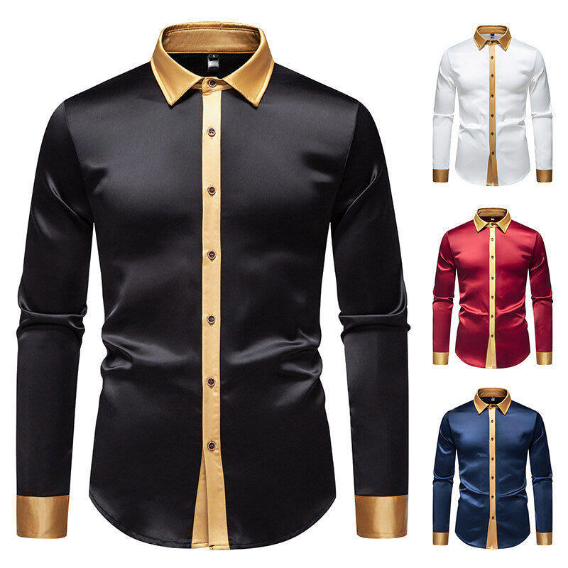 Herren Elegantes Langarmhemd mit Satin-Details
