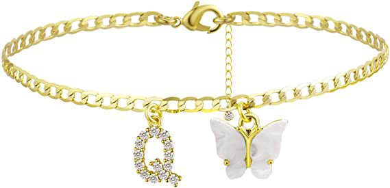 Damen Fußkettchen mit eleganten Glitzer- und Schmetterlingsanhängern Shop Nory