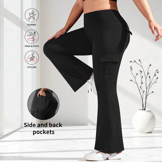 Damen High-Waist Cargo-Yoga-Flarehose mit Seitentaschen Shopy Nory