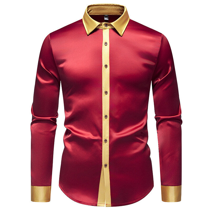 Herren Elegantes Langarmhemd mit Satin-Details