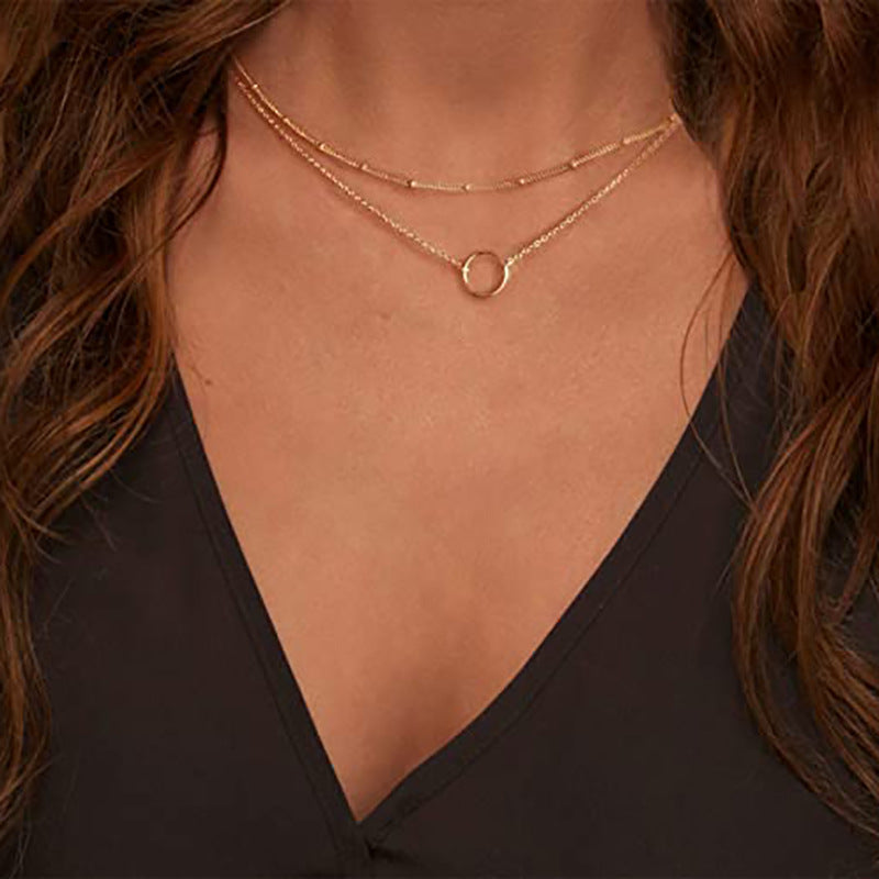 Damen mehrlagige Halskette mit modernen Ringen und filigranem Design Shop Nory