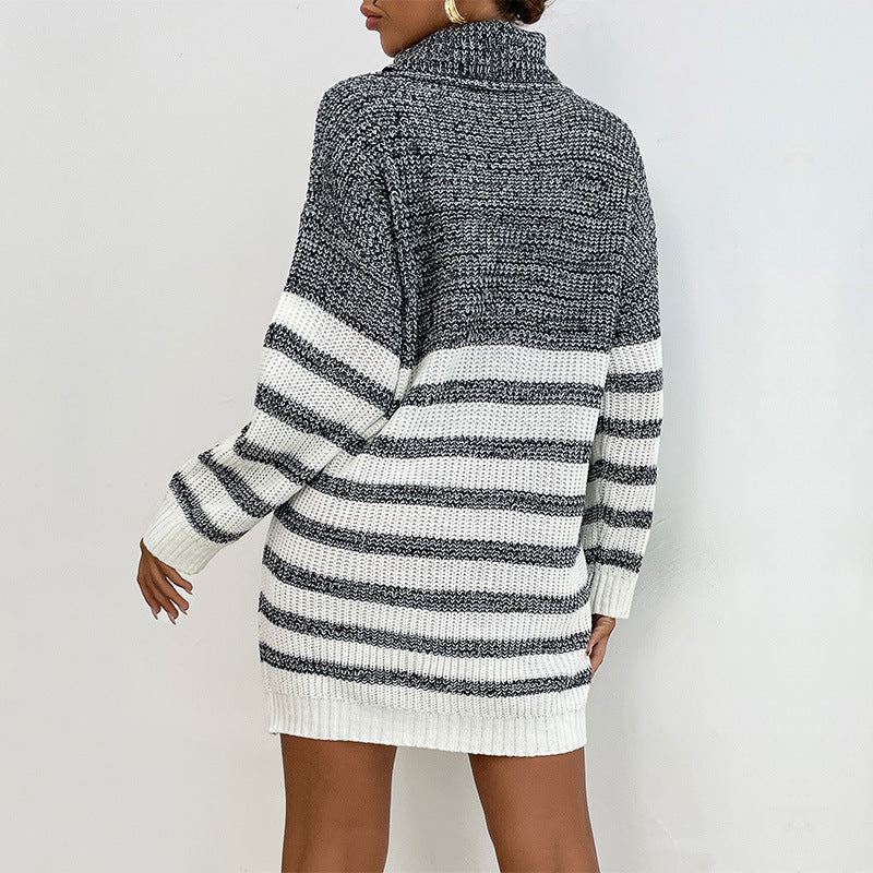 Damen Kurzes Strickkleid im Maritim-Look mit Rollkragen, Rippenbündchen und lässiger Oversize-Silhouette Shop Nory