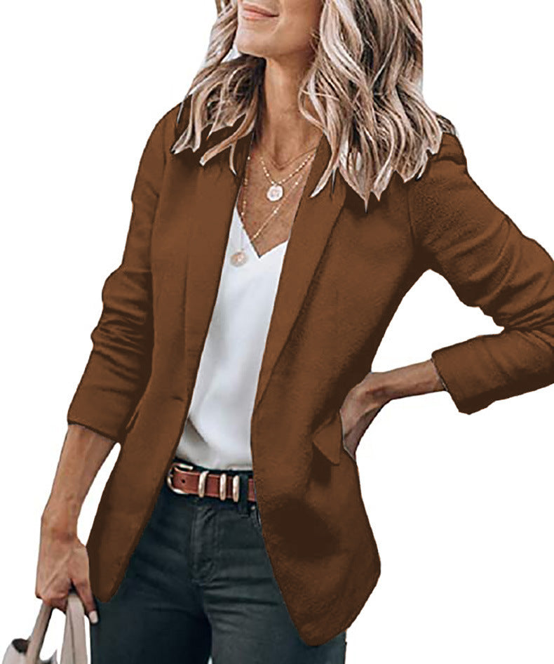 Damen Lockerer Offener Blazer mit dreiviertelärmeln und Eingrifftaschen Shop Nory