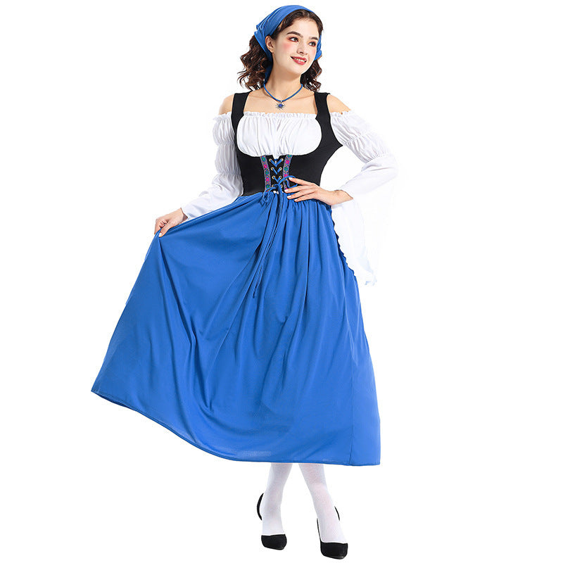 Damen nan Renaissance-Bauernkleid mit geschnürtem Mieder, schulterfreiem Carmen-Oberteil und weitem Rock Shop Nory