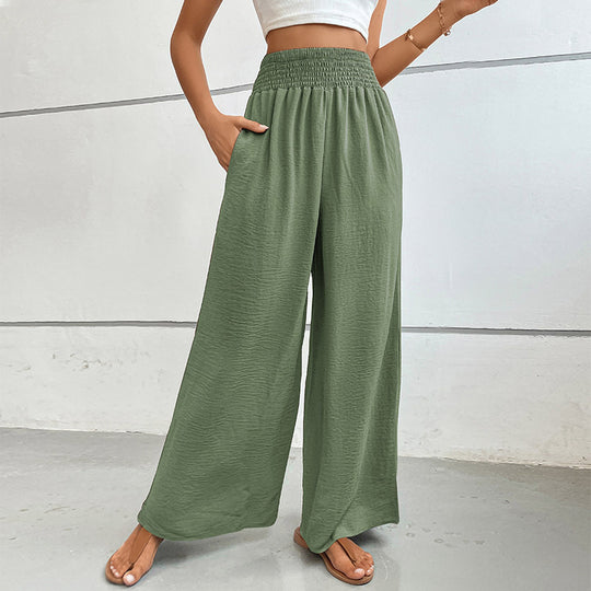 Damen Palazzo-Hose mit hohem, elastischem Rüschenbund und Eingrifftaschen Shop Nory