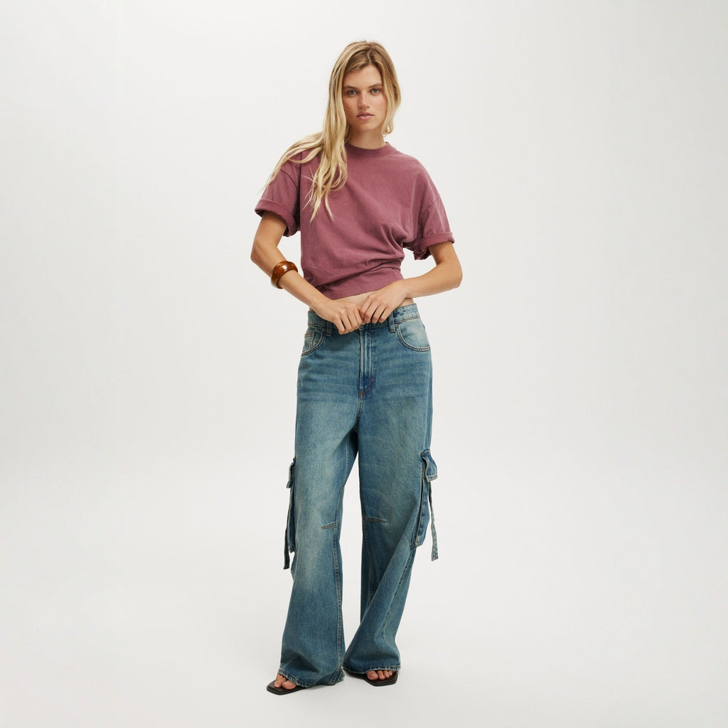 Damen lässige Cargo-Jeans im weiten Schnitt mit praktischen Taschen