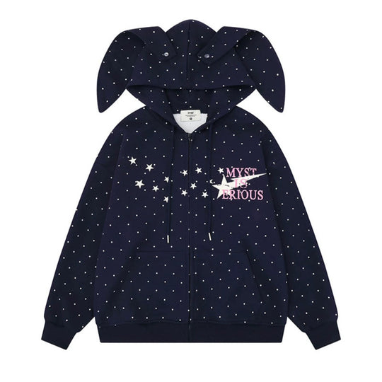 Damen Kapuzenjacke mit Hasenohren, Allover-Pünktchen und durchgehendem Reißverschluss Shop Nory