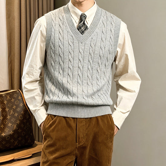 Herren Ärmellose Zopfstrick‑Weste mit V‑Ausschnitt und feiner Rippkante Shop Nory