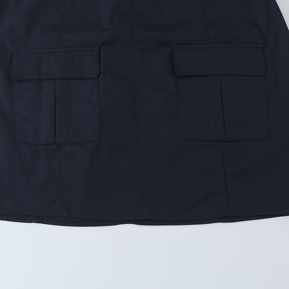Damen Ärmelloses Etuikleid mit Front‑Schnürung, Stehkragen und Pattentaschen Shop Nory