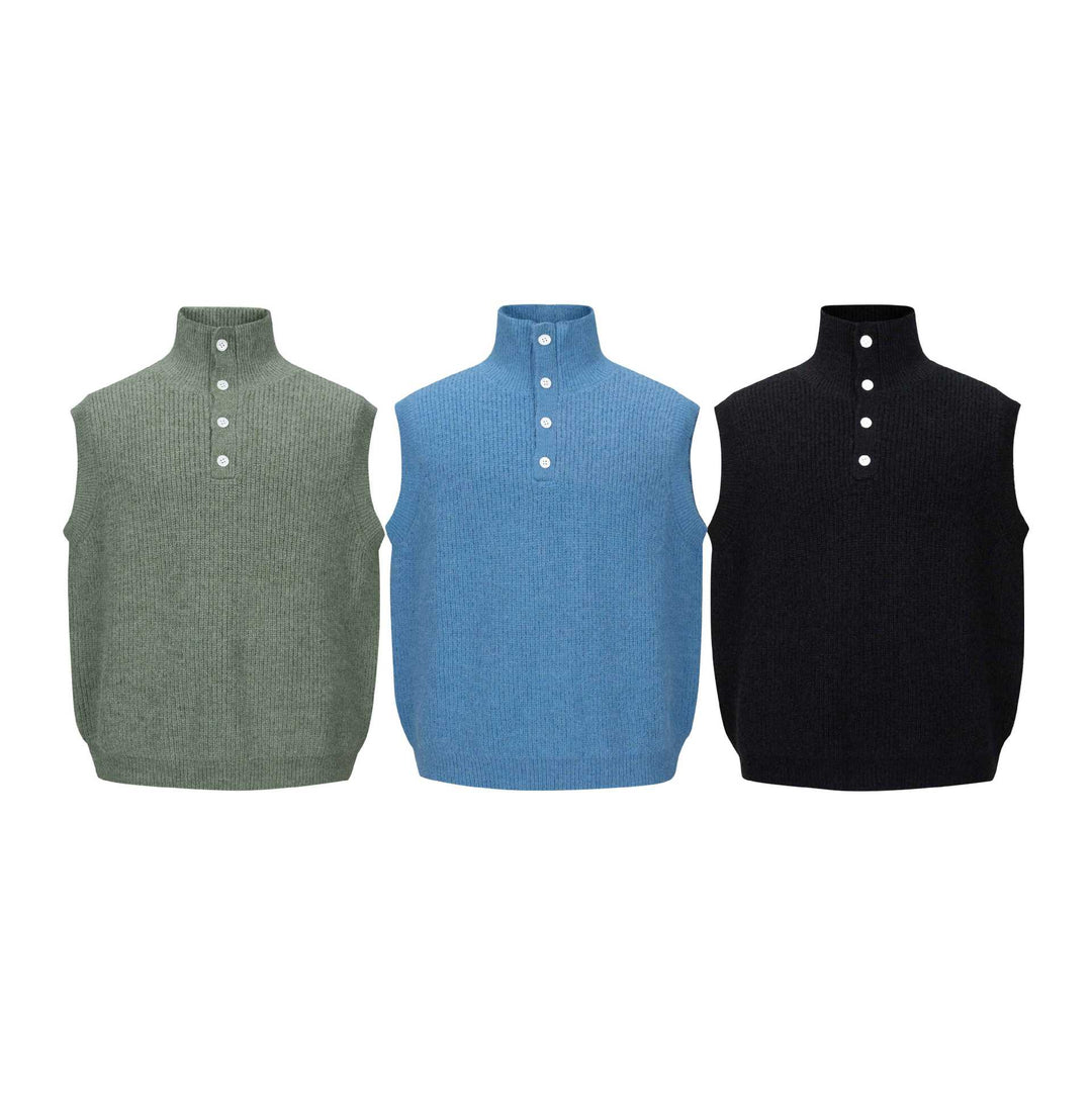 Unisex Grobgestrickte Weste mit Polokragen und Halbknopfleiste Shop Nory