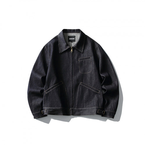 Herren Boxy-Denimjacke im Worker-Stil mit durchgehendem Reißverschluss und Brusttasche Shop Nory