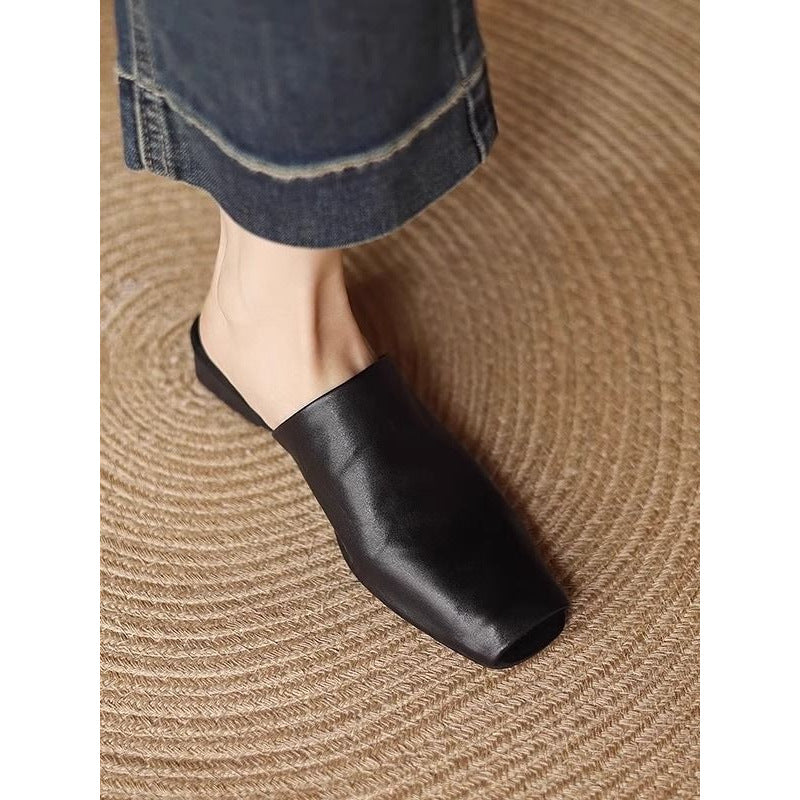 Damen Minimalistische quadratische Zehen-Mules aus Glattleder Shop Nory