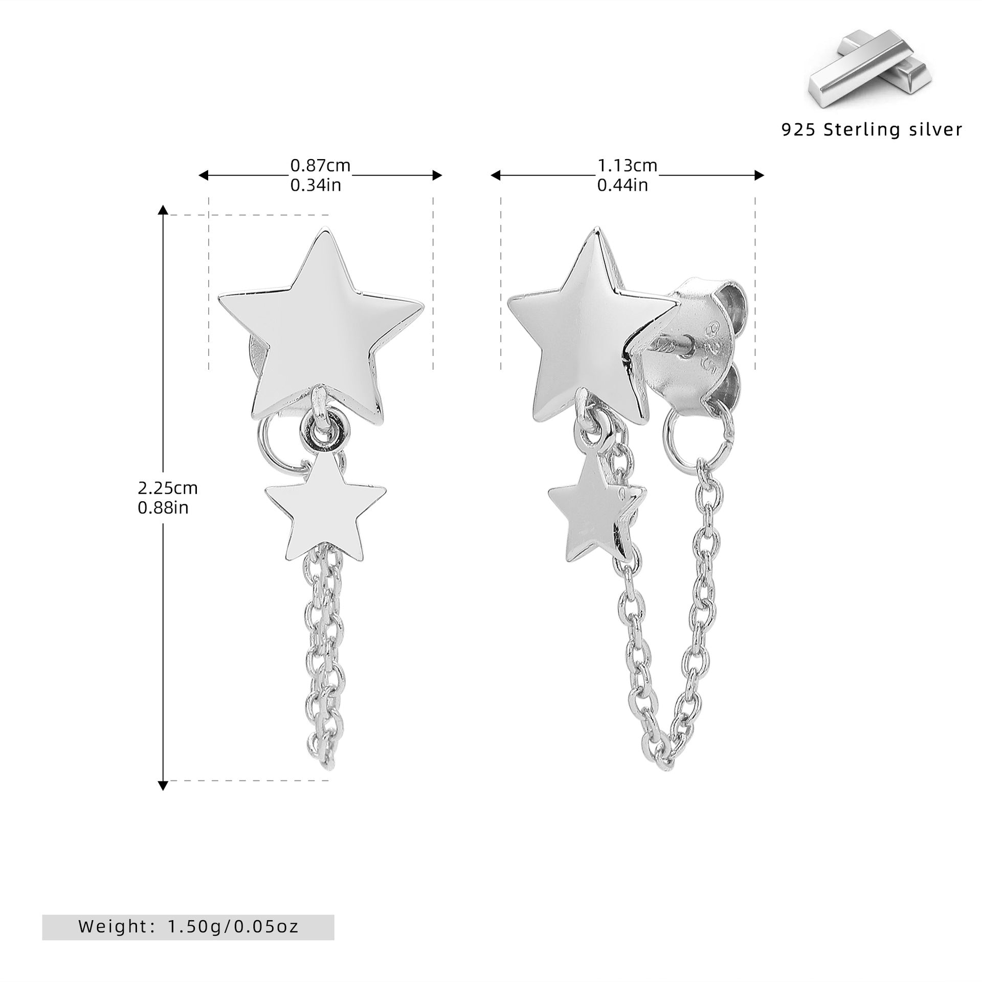 Damen Ohrhänger im Sternenmotiv mit hochwertigem 925 Sterling Silber Shop Nory