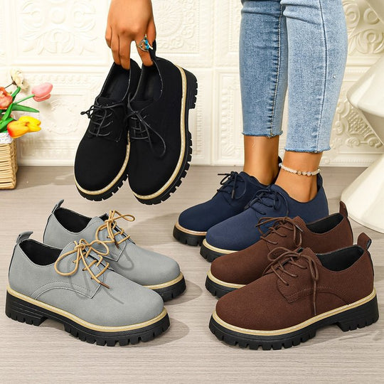 Damen Plateau-Schnürer im Oxford-Stil mit Velours-Optik und profilierter Gummisohle Shop Nory