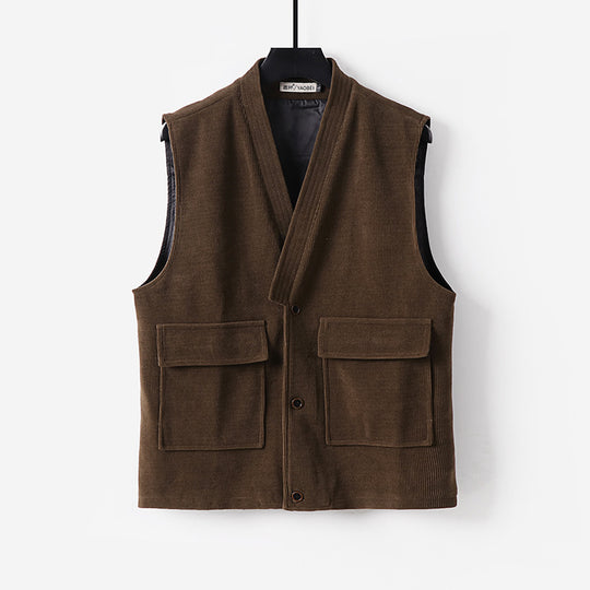 Herren Cordweste mit V-Ausschnitt, Stehkragen und großen Pattentaschen Shop Nory