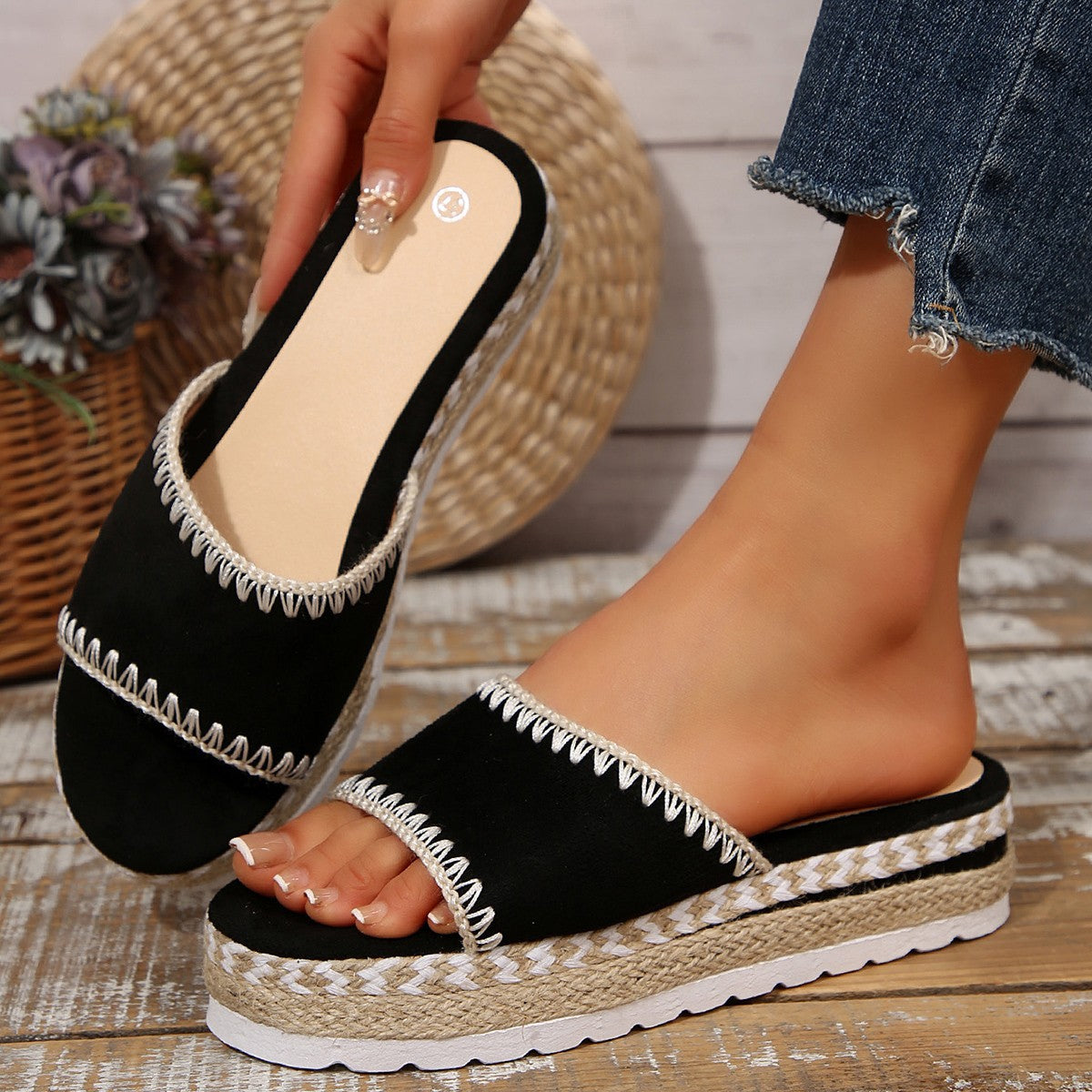 Damen Espadrille-Slipper mit geflochtenem Absatz