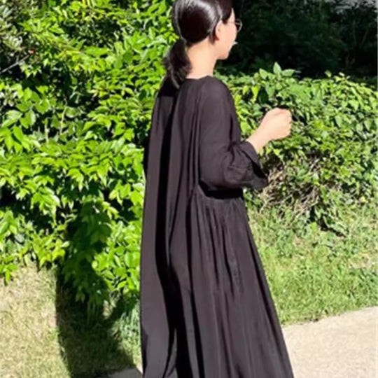 Damen Langes Smock‑Maxikleid mit tiefer Taillennaht und weitem Glockenrock Shop Nory