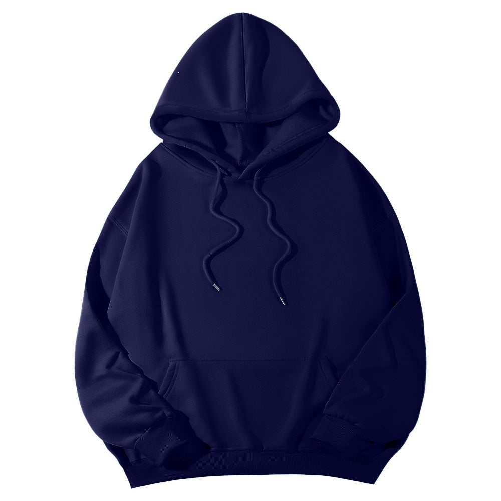 Unisex minimalistischer Kapuzenpullover mit verlängertem Rücken und Kängurutasche Shop Nory