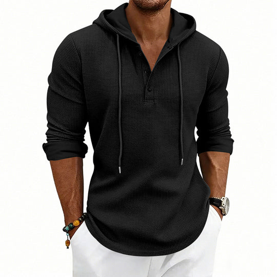 Herren Waffelstrick-Henley-Hoodie mit Knopfleiste und Kapuze Shop Nory