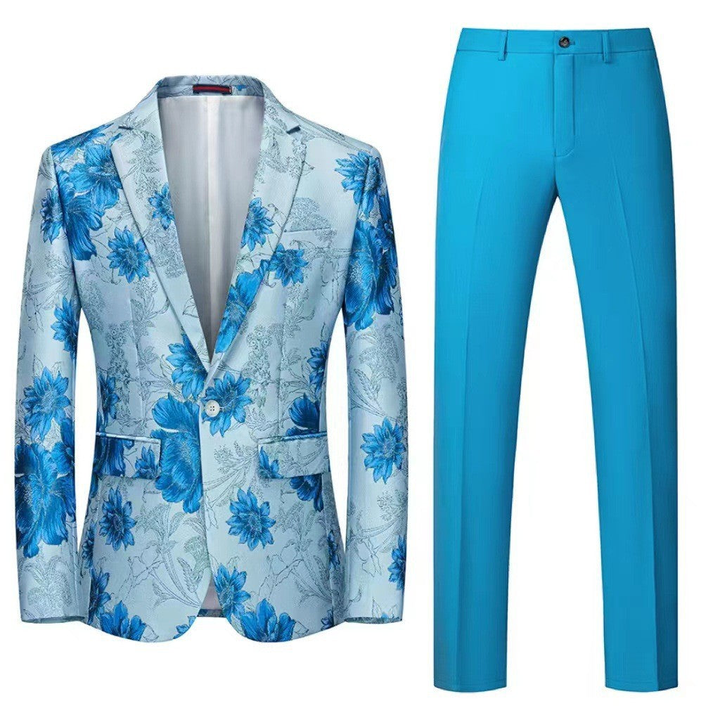 Herren Zweiteiliger Anzug mit floralem Einreih‑Sakko, Schalkragen und schmaler Anzughose Shop Nory