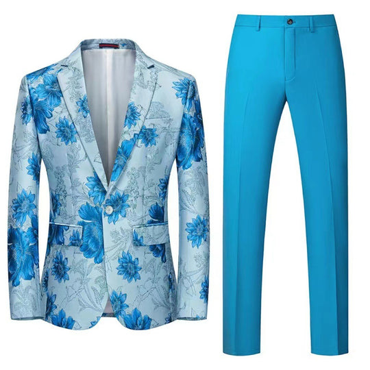 Herren Zweiteiliger Anzug mit floralem Einreih‑Sakko, Schalkragen und schmaler Anzughose Shop Nory