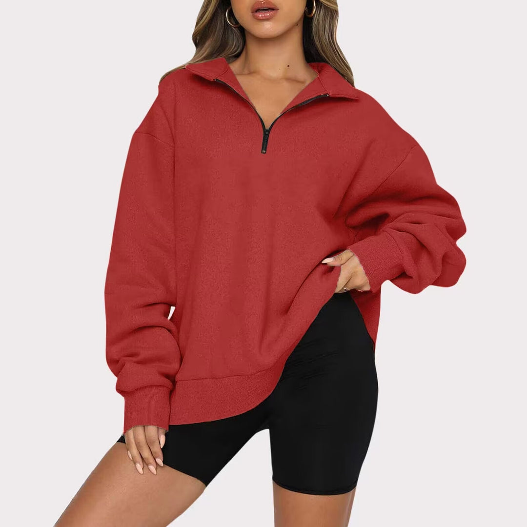 Damen nan oversized Sweatshirt mit halbem Reißverschluss, weichem Fleece-Innenfutter und Kängurutasche Shop Nory