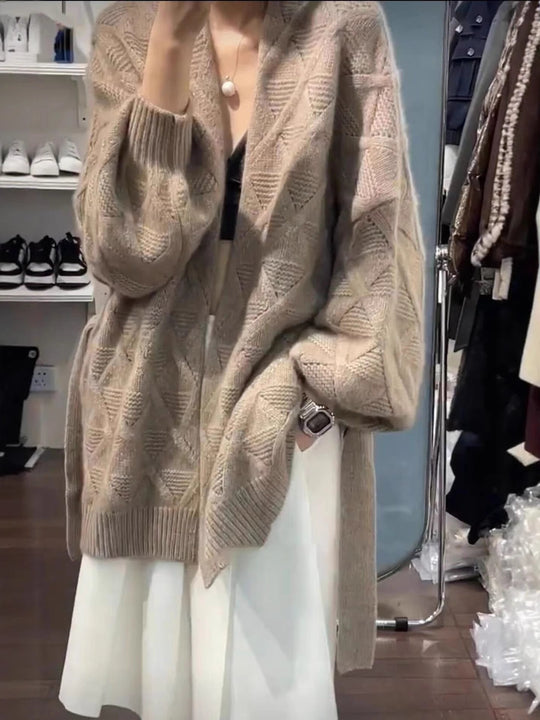 Damen Oversize-Cardigan aus Mohair‑Optik mit Zopfmuster Shop Nory