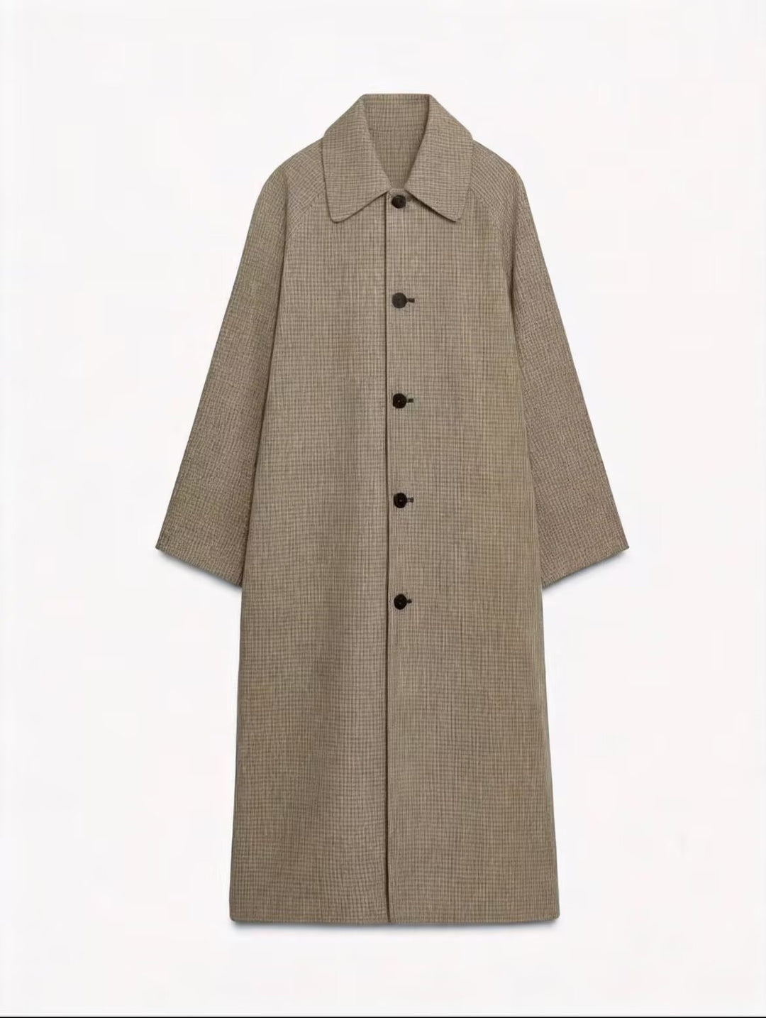 Damen langer minimalistischer Trenchcoat mit kariertem Innenfutter Shop Nory