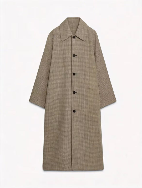 Damen langer minimalistischer Trenchcoat mit kariertem Innenfutter Shop Nory