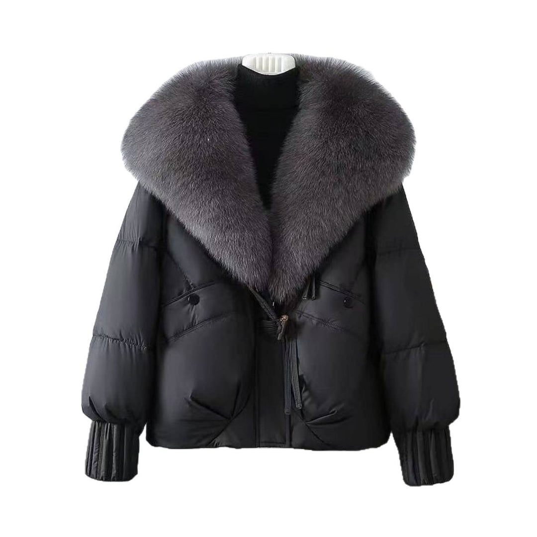 Damen nan kurze wattierte Steppjacke mit voluminösem Kunstfellkragen und Taillenzug Shop Nory