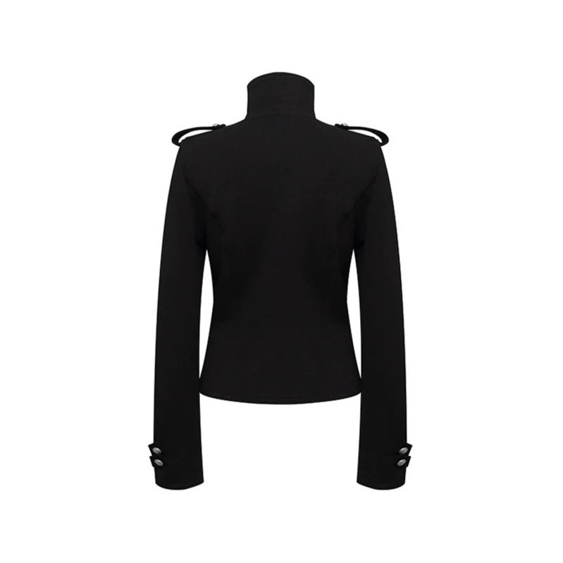 Damen Figurnahe Zip-Jacke mit Stehkragen, asymmetrischem Reißverschluss und Schulterklappen Shop Nory