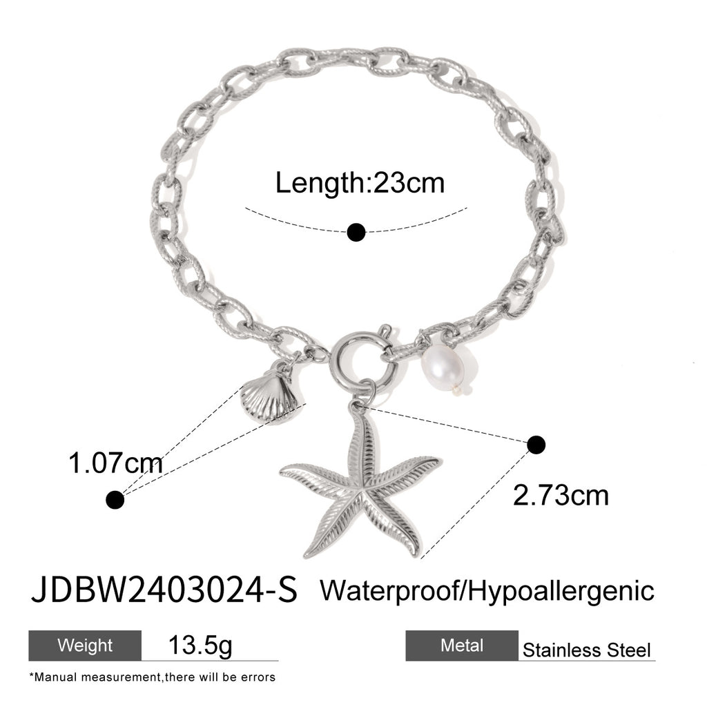 Damen Armband mit muschelmotivierten Anhängern aus hypoallergenem Edelstahl Shop Nory