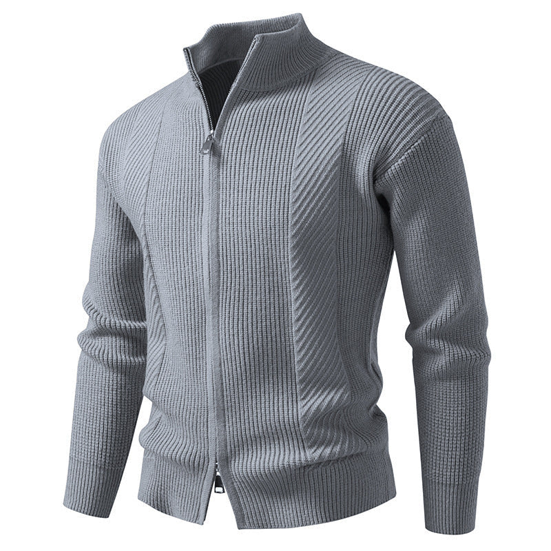 Herren modische Strickjacke mit Stehkragen und durchgehendem Reißverschluss