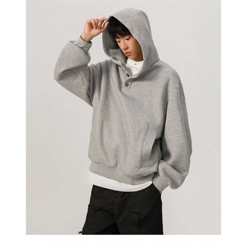 Herren Oversized Kapuzenpullover mit 3‑Knopf‑Leiste und seitlichen Eingrifftaschen Shop Nory