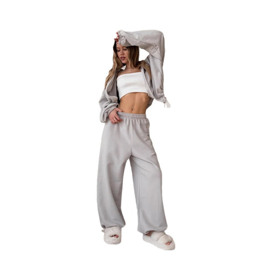 Damen oversized Kapuzenjacke mit Reißverschluss und weiten Jogginghose Lounge-Set Shop Nory