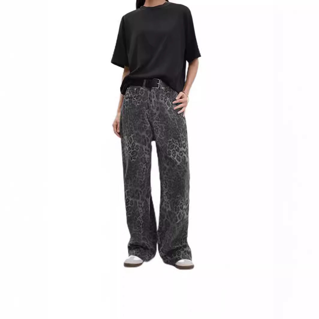 Damen Weit geschnittene Leoprint-Hose mit flexiblem Bund und modischem Design