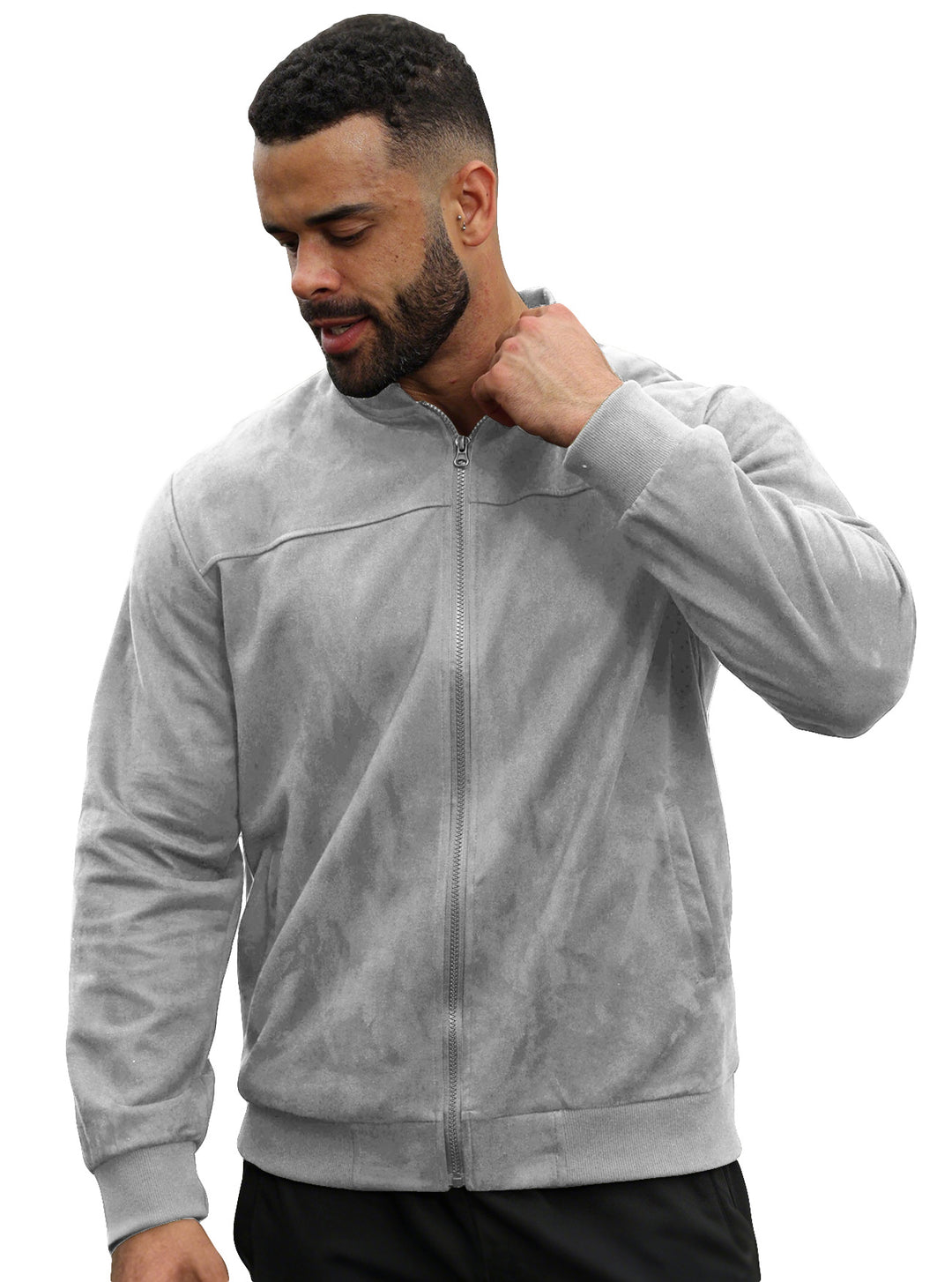 Herren Velours-Trainingsjacke mit Reißverschluss und Stehkragen Shop Nory
