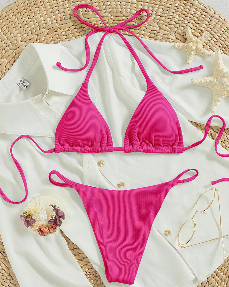 Damen Triangel-Bikini mit verstellbaren Bändern und rippierter Textur