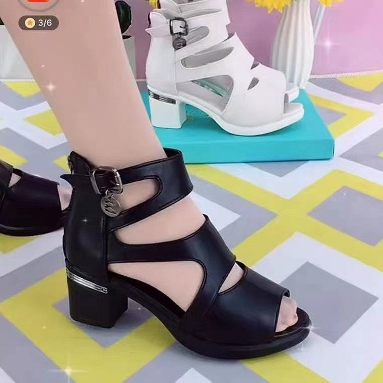 Damen modische Sandaletten mit komfortablem Blockabsatz und doppeltem Riemendesign