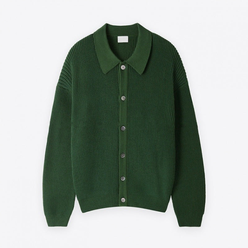Unisex Grobgerippte Strickjacke mit Hemdkragen und durchgehender Knopfleiste Shop Nory