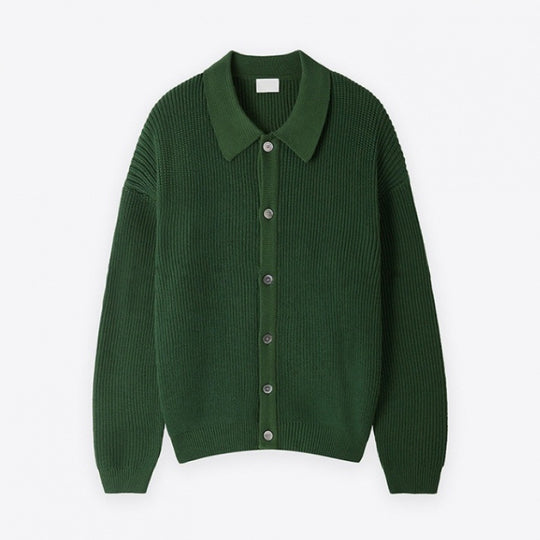 Unisex Grobgerippte Strickjacke mit Hemdkragen und durchgehender Knopfleiste Shop Nory