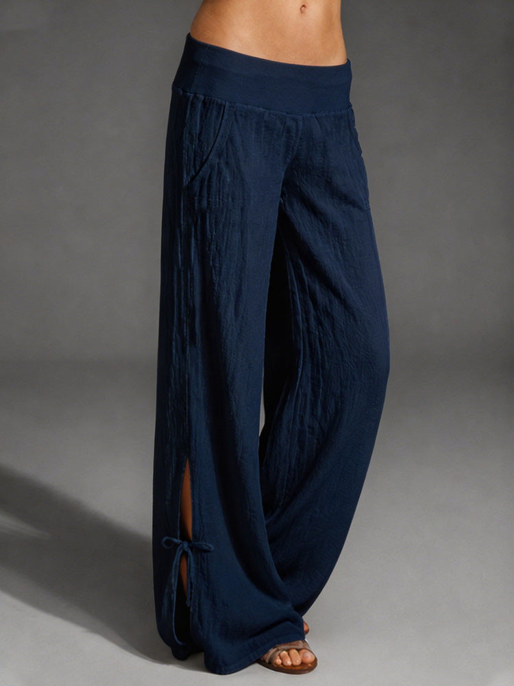 Damen Leichte Leinenhose mit weitem Bein und elastischem Bund Shop Nory