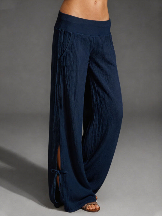 Damen Leichte Leinenhose mit weitem Bein und elastischem Bund Shop Nory