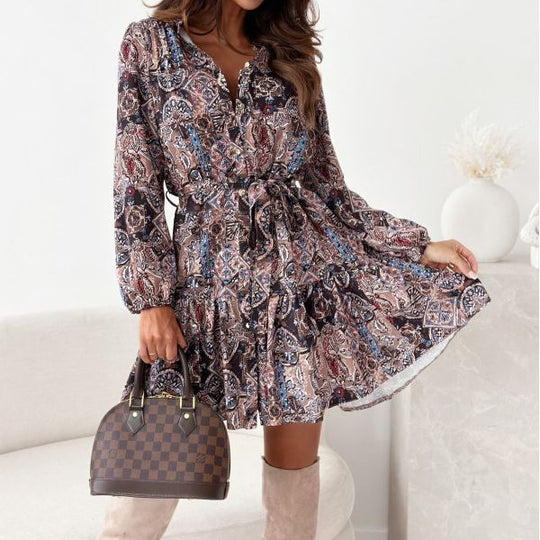 Damen Kurzarm Kleid mit tailliertem Schnitt und Blumenmuster Shopnory