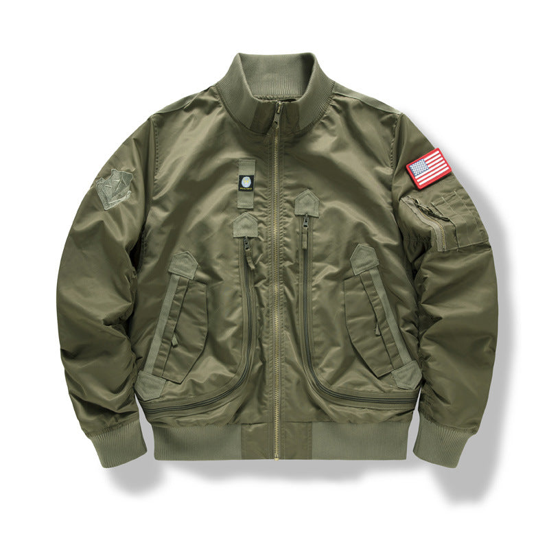 Herren Pilot-Bomberjacke im Utility-Stil mit vertikalen Reißverschluss-Taschen und Rippbündchen Shop Nory