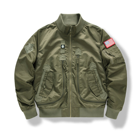 Herren Pilot-Bomberjacke im Utility-Stil mit vertikalen Reißverschluss-Taschen und Rippbündchen Shop Nory