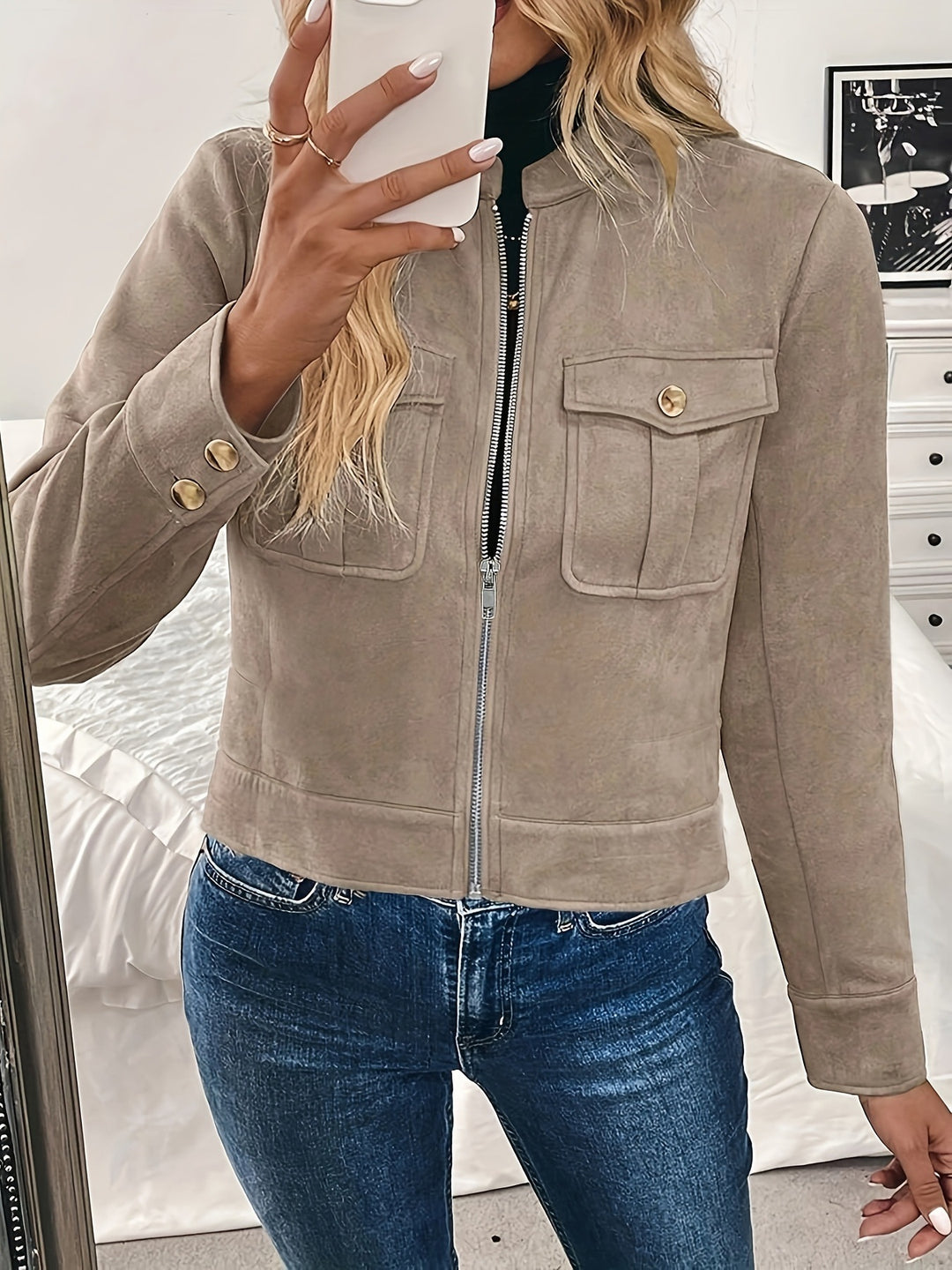 Damen Modische Kurzjacke aus Wildleder