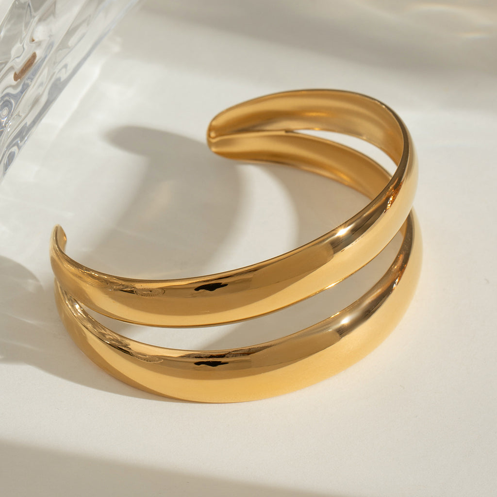 Damen Offenes Armreif mit elegantem Wellen-Design aus Edelstahl Shop Nory