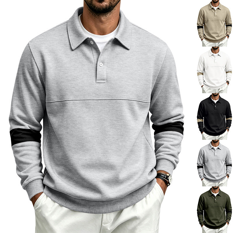 Herren Langarm-Poloshirt-Sweatshirt mit halber Knopfleiste, Kontrastärmeln und Rippbündchen Shop Nory