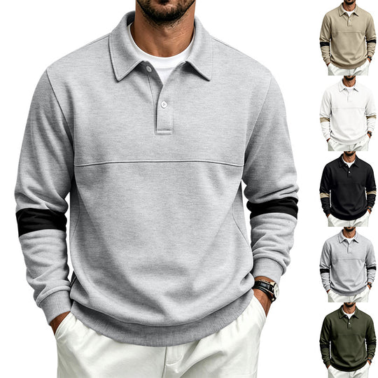 Herren Langarm-Poloshirt-Sweatshirt mit halber Knopfleiste, Kontrastärmeln und Rippbündchen Shop Nory